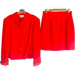 90s Vintage 2 piece Skirt Set Red Suit